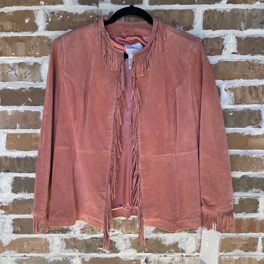 VTG Pamela‎ McCoy Western Jacket Suede Leather Women's Small Coral Fringe NWT
